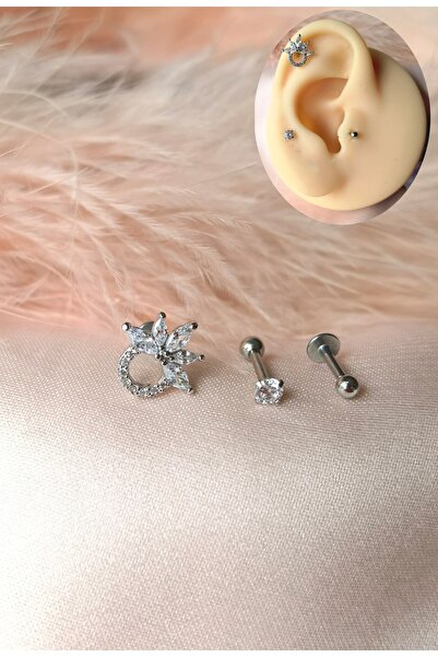 Bylin Cerrahi Çelik Kulak Piercing Küpesi Set- 3 Adet