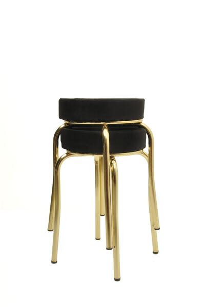 ekipmetal Tabure 2'li Gold ( Altın ) Taytüyü Kumaş ( Siyah )