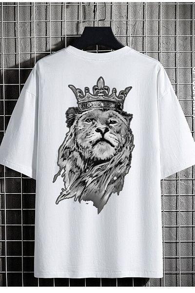 DE PLEIN White Oversize Unisex Leo King Printed 100% Cotton T-shirt