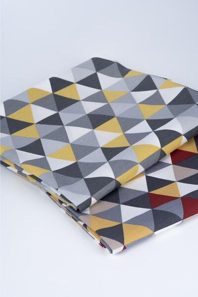 ALTINPAMUK Lüks Keten Kumaş Masa Örtüsü Leke Tutmaz Seçenekli Ilan Üçgen Sarı Gri