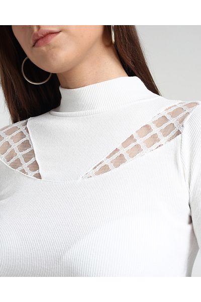 THEGEST Women's Patterned Lace Detailed Lycra Blouse