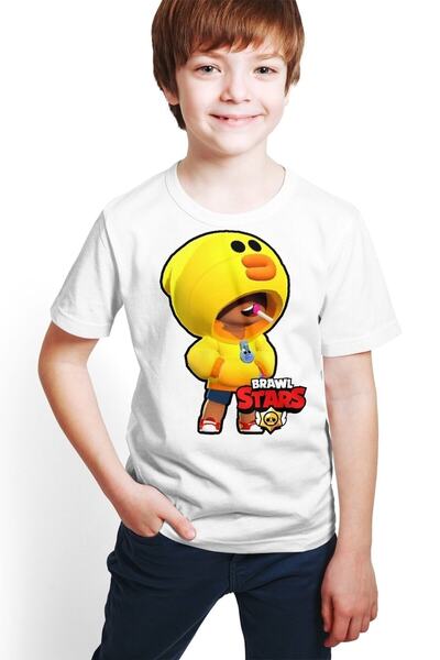 hilon Erkek Çocuk Beyaz Brawl Stars - Leon - Dijital Baskılı T-shirt E-05