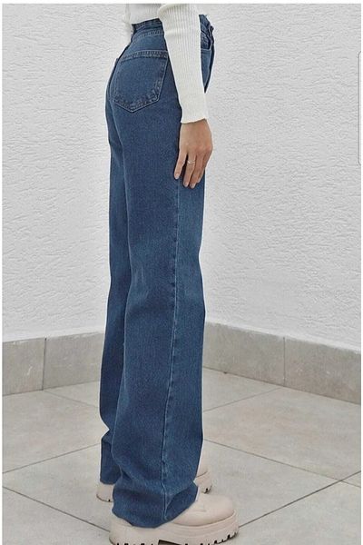 BROSERER Power Lycra Women's Medium Blue High Waist Wide Leg Loose Jeans Jeans