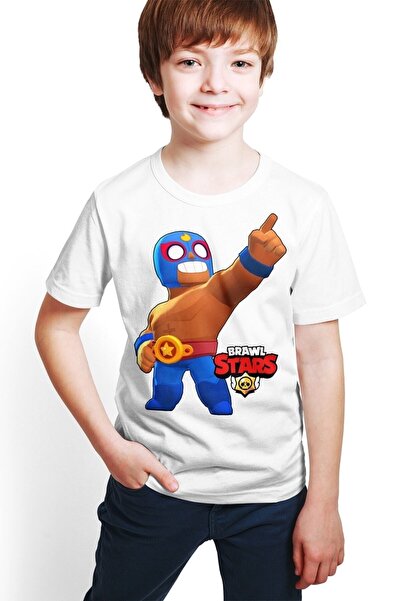 hilon Brawl Stars - El Primo - Erkek Çocuk Beyaz Dijital Baskılı T-shirt E-05