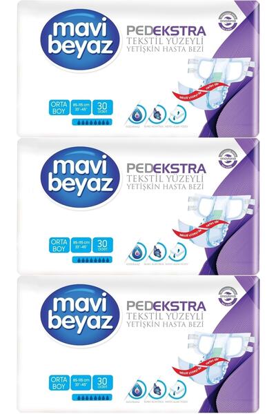 Mavi beyaz Ped Ekstra Tekstil Yüzeyli Yetişkin Bel Bantlı Hasta Bezi Medium O...