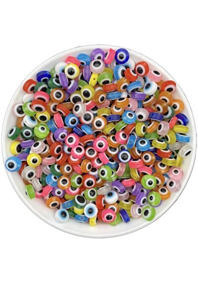 Hedef Bijuteri 50 قطعة 8 مم مسطحة مختلط الألوان من خرز عين الشر من الأكريليك، خرز عين لصنع المجوهرات