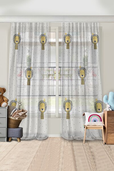 HOMESSA Sevimli Aslan Çift Kanatlı Çocuk Odası Tül Perde