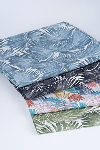 ALTINPAMUK Lüks Keten Kumaş Masa Örtüsü Leke Tutmaz Seçenekli Ilan Palmiye Mavi