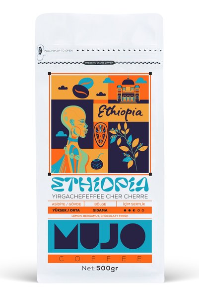 Mujo Coffee قهوة إثيوبيا يرقاتشيفي شير شيري حبوب كاملة - 500 غرام