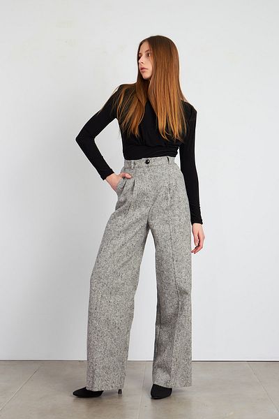 Ortaya Çık Gray Stash Fabric Pleated Palazzo Trousers