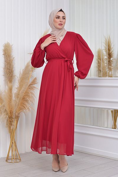 CİXAPLE Straight Chiffon Dress with Sleeves Lining