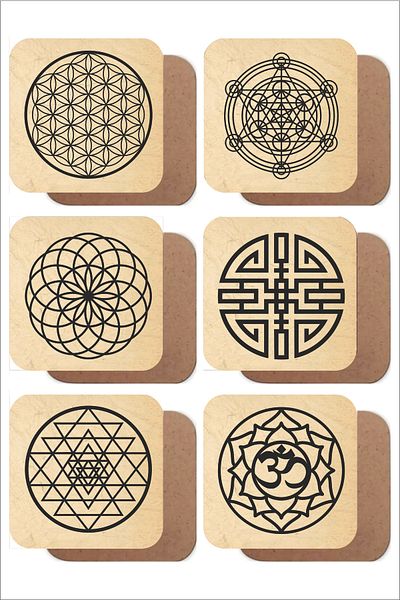 Untad Unt Sacred Geometries Themed Set of 6 Wooden Coasters