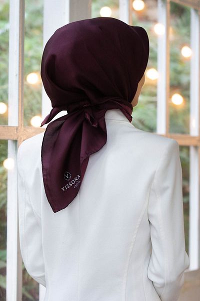 Vissona Γυναικείο μεταξωτό μαντήλι Twill Exclusive Plum-1