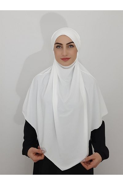erasra class Souffle Ready Tied Large Scarf Suitable for Hijap Hajj Umrah Sandy Fabric Ecru Color