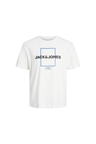Jack & Jones Чоловіча футболка з принтом на шиї з коротким рукавом Jackjones Crew з білим принтом 12231222