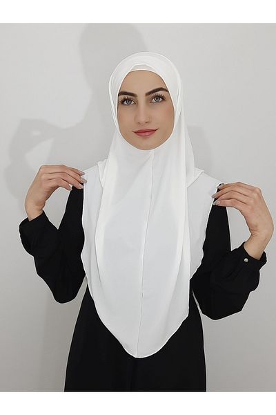 erasra class Prayer Cloth Khimar, Ready-made Large Scarf, Malaysia Model, Sandy Fabric Ecru for Hijap, Hac Umrah