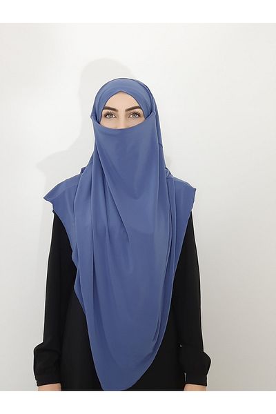 Ayselcehobi Suffle Ready Tied Peceli Large Scarf Hıjap Suitable for Hajj and Umrah Indigo