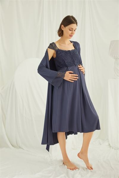 lohusahamile Синій мереживний халат для породіль Monamise 18210
