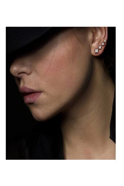 Begonia Accessories 925 Ayar Gümüş , Kare Zirkon Taş 1 Çift UNISEX Küpe