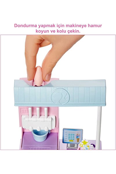 Barbie Dondurma Dükkanı Oyun Seti, 30 Cm Sarışın Bebek, 2 Kutu Oyun Hamuru, 2 Kase, 2 Külah, 3 Dekor