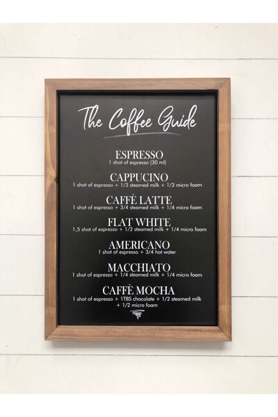 Hediyenikap Kahve Köşesi The Coffee Guide Ahşap Çerçeve-ceviz-siyah Zemin