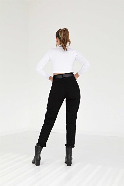 LİMABEL Sendy Black Colorfast Mom Jean Women's Boyfriend High Waist Power Lycra