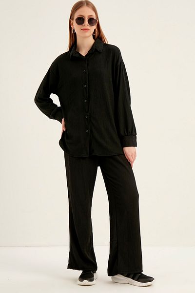 MEECY Costum dublu tricotat negru pentru femei