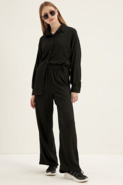 MEECY Női fekete kötött dupla öltöny