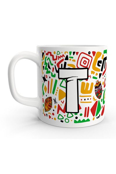 Rock'n Fox Letter T African Ethnic Abstract Colorful Letter Mug