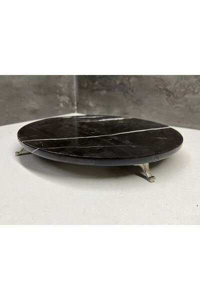 Modestmar Natural Stone Black Round Presentation Plate Silver Foot