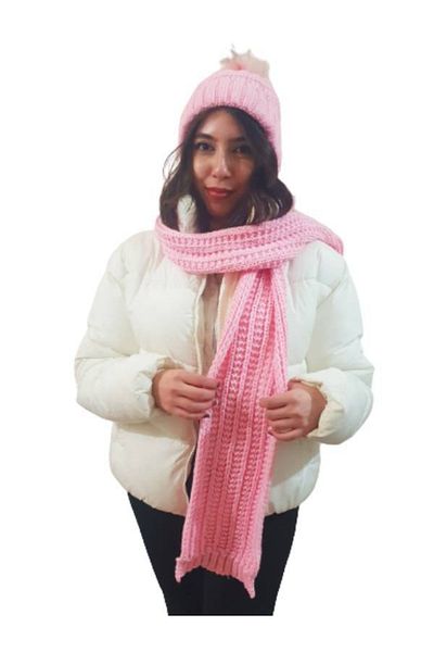 EDWOL Women's Scarf Beret Set Pink