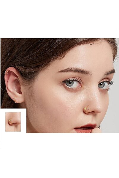 Begonia Accessories 925 Ayar Gümüş Çift Görünümlü Gold Tek Top Halka Hızma & ...