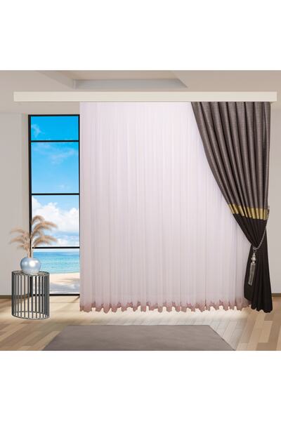 perhal perde ve halı Skirt Embroidered Grecian Pink Color 1-2 Sparse Pleated Tulle Curtain