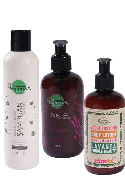 Veganeed Vegan Mor Güzellik Banyo Seti: Şampuan & Duş Jeli & Vücut Losyonu La...