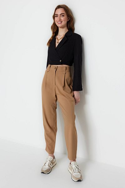 Trendyol Collection Norková mrkev Polyviskózové tkané kalhoty s vysokým pasem Twoss22Pl0280