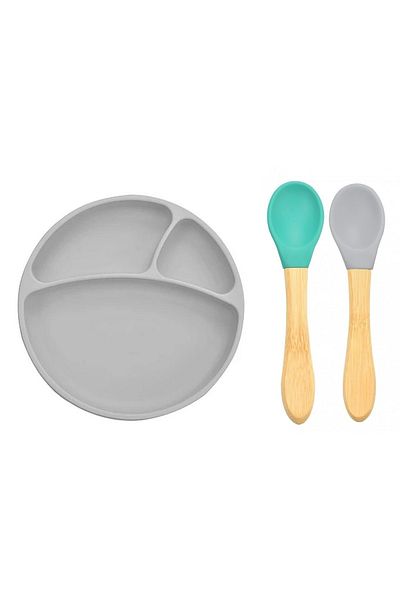 OiOi Silicone Plate+bamboo Handle Silicone Spoon