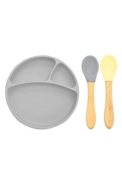 OiOi Silicone Plate+bamboo Handle Silicone Spoon