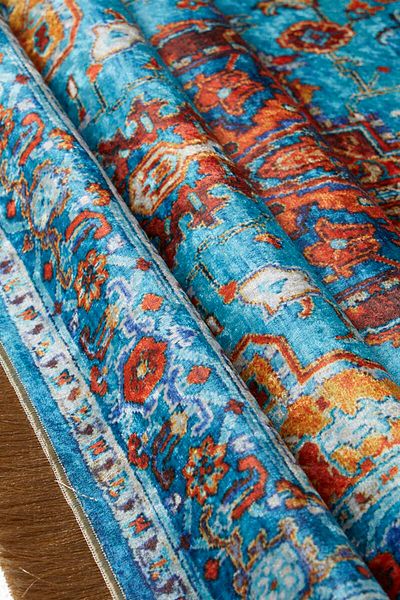 Bursa İpek Blue Velvet Carpet Prayer Rug