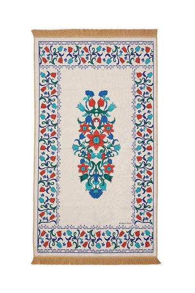 Bursa İpek White Velvet Rug Prayer Rug