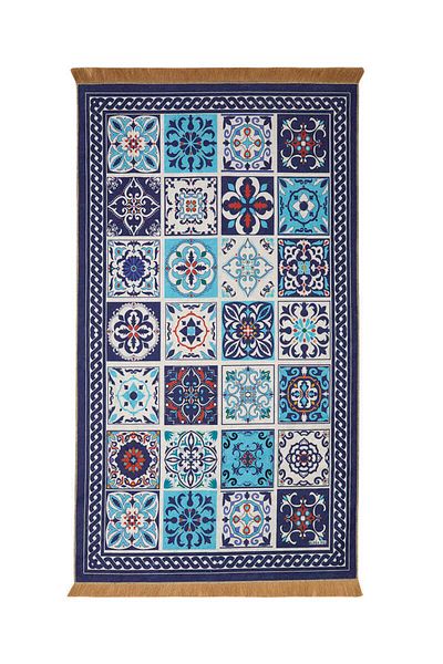 Bursa İpek Navy Blue Velvet Rug Prayer Rug