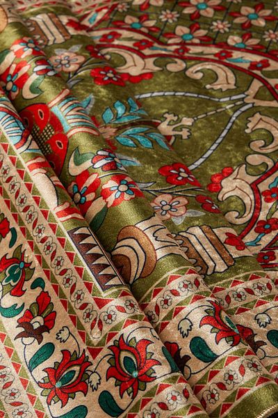 Bursa İpek Green Velvet Rug Prayer Rug