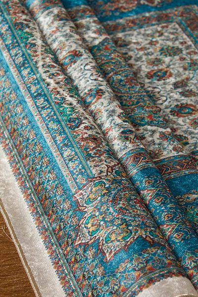 Bursa İpek Petrol Blue Velvet Carpet Prayer Rug