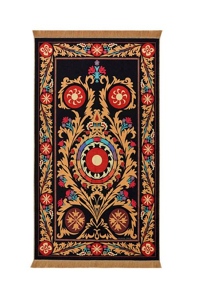 Bursa İpek Black Velvet Carpet Prayer Rug
