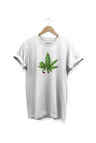WİDİ Tricou alb cu imprimeu frunze