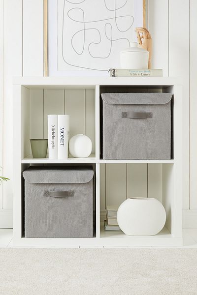 Ocean Home Textile قطعتان من منظم ألعاب الغسيل باللون الرمادي - مع غطاء من الجوت، صندوق تخزين قابل للطي، 30x30x30