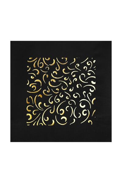 Story 33x33 Cm Altın Varak Ebruli Desenli 16'lı Siyah Renkli Kağıt Peçete