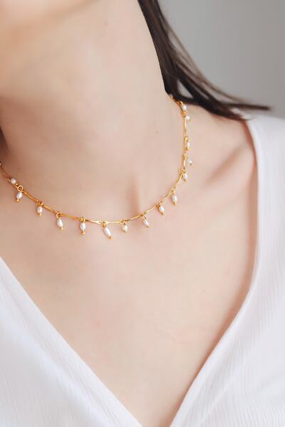 art and crafts jewelry Minimal Beyaz Incili Gerdanlık Kolye