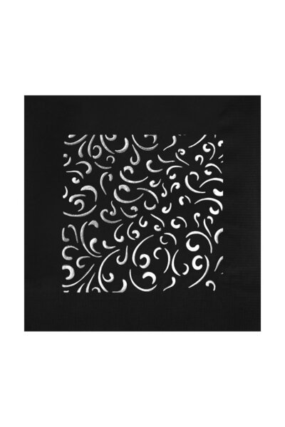 Story 33x33 Cm Gümüş Varak Ebruli Desenli 16'lı Siyah Renkli Kağıt Peçete