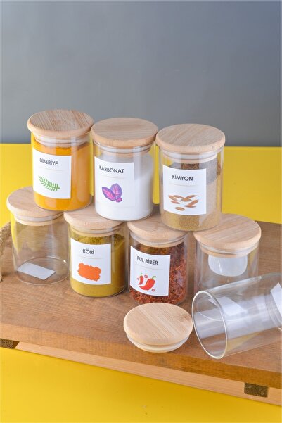 Sezka Life 8 مرطبانات زجاجية صغيرة مع ملصقات بغطاء مفرغ من الخيزران 24 ملصقًا...