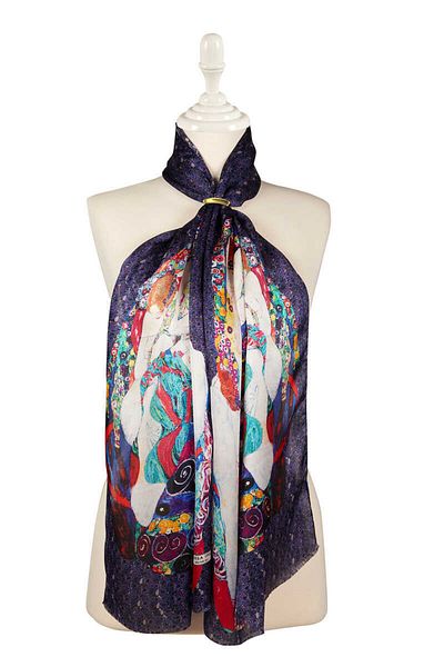 Bursa İpek Navy Blue Women's Silk Painting Scarf